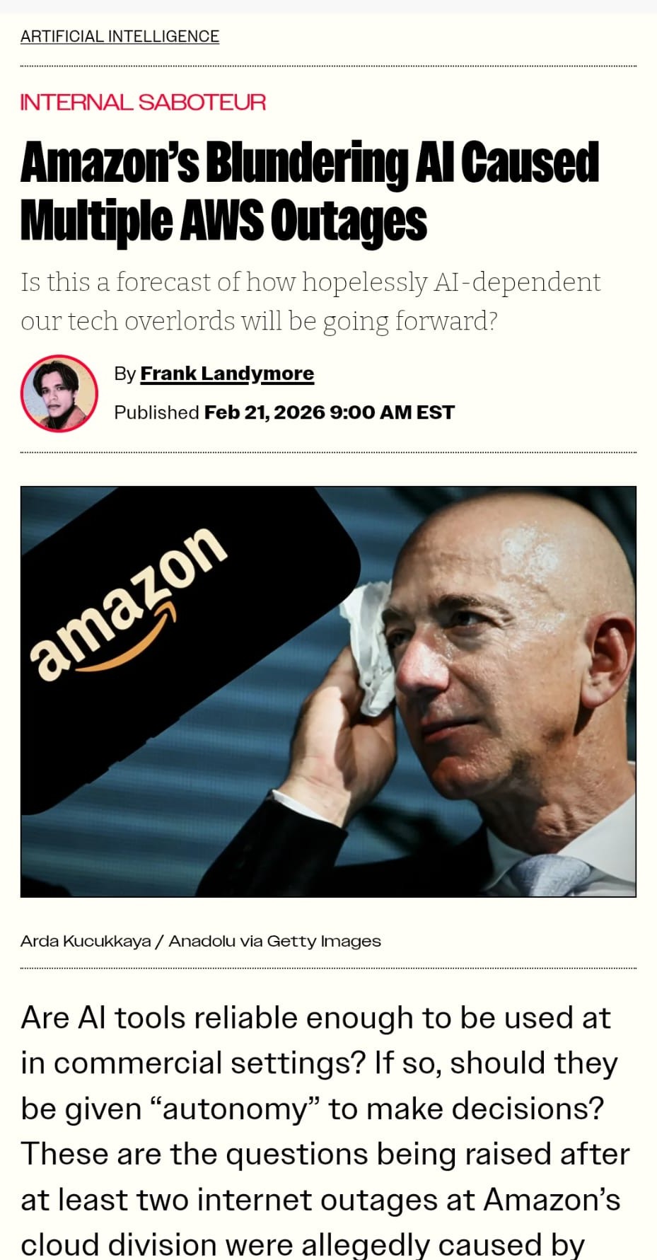 Screenshot di un caso Amazon citato nella sezione sui limiti pratici dell'AI